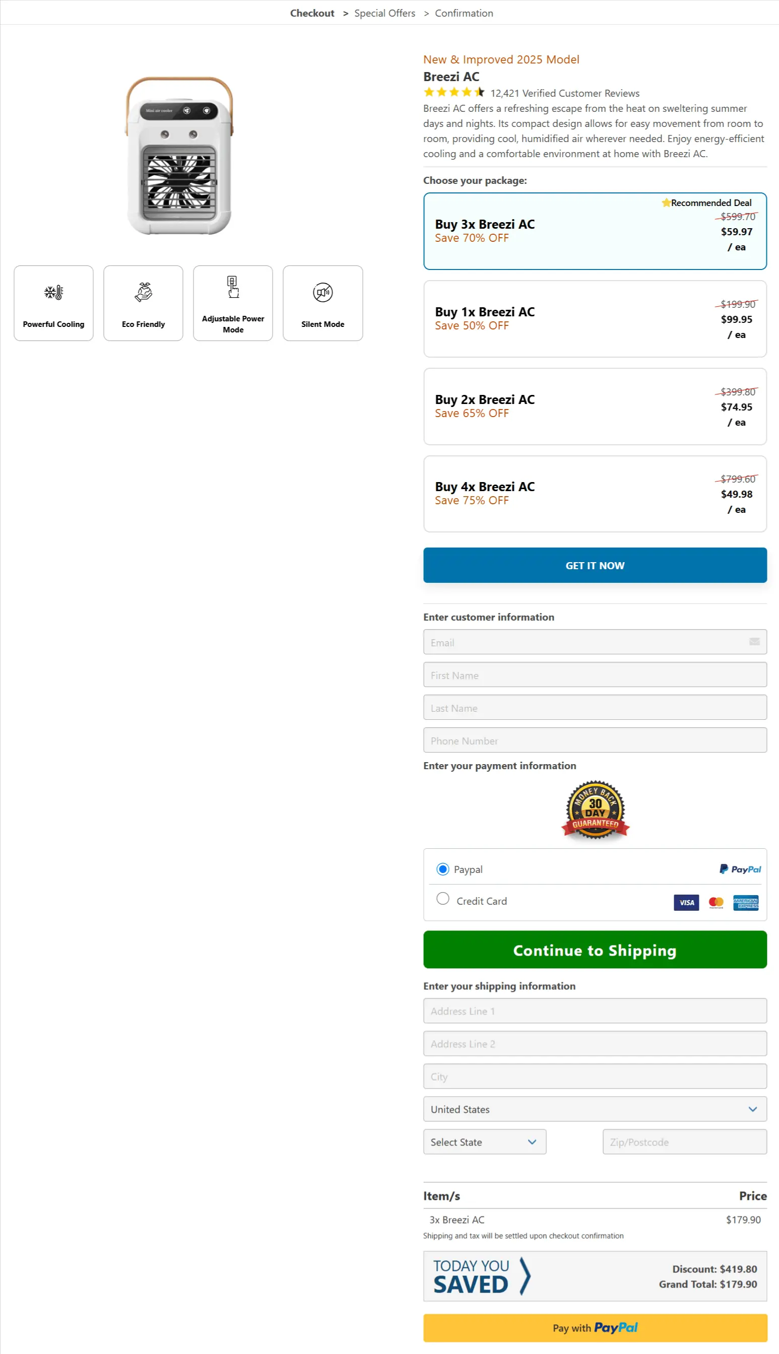 Breezi AC secure checkout page